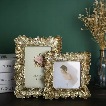 

Retro Golden Palm Leaf Table Setting Silver Photo Frame Living Room Decoration Creative Simplicity 10 Inches Picture Frame