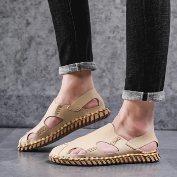 

Mens Leather Sandals Close Toe Outdoor Walking Beach Sandals Zapatos Hombre Sandalias Summer Casual Beach Shoes for Men