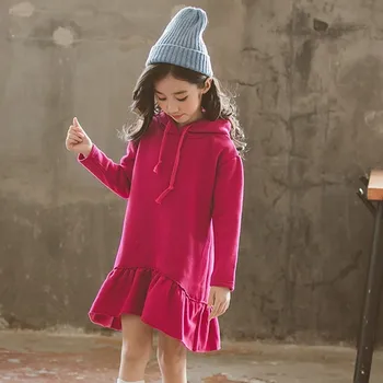 

Christmas Hoodies Hooded Girl Dress Thick Autumn Winter Long Sleeve Casual Clothing Children Red Girl Dress Size 12 14 10 6 8 4