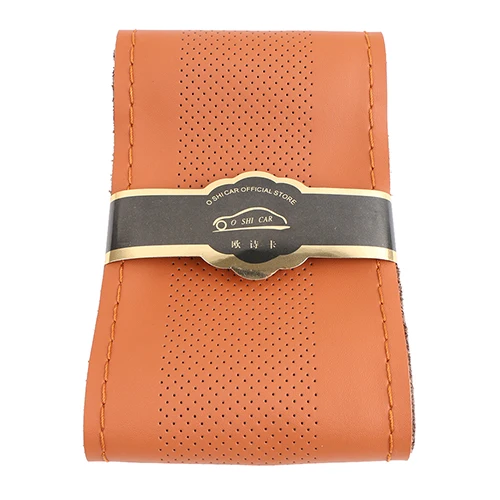 38cm Orange Топ из натуральной кожи, чехол на руль, дышащий дизайн/Авто, оплетка на руль, чехол, подходит для автомобиля, внедорожника, диаметр 36 см, 38 см, 40 см - Название цвета: 38cm Orange
