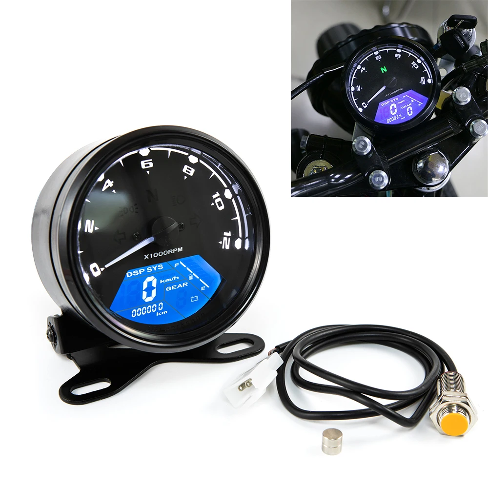 KSTE Digital Speedometer Universal Motorcycle LCD Digital Display Speedometer Odometer Tachometer Fuel Meter Gauge 