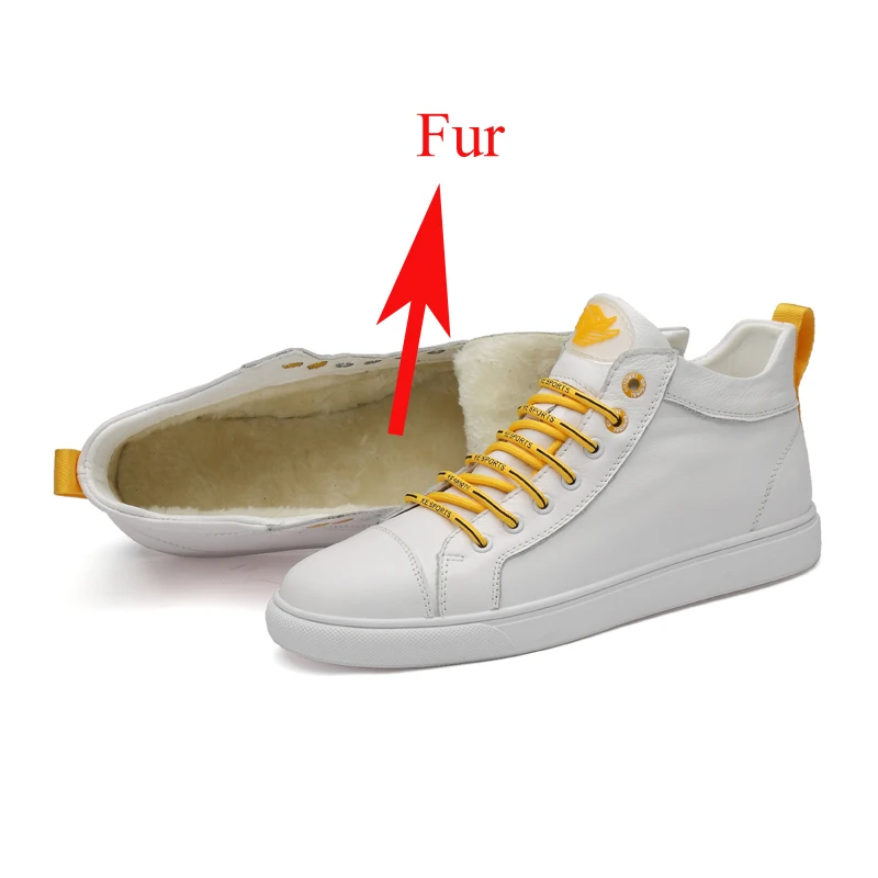 White(Fur) Мужские кожаные кроссовки с высоким берцем; белые мужские кроссовки; zapatos hombre; черные кроссовки; повседневные кроссовки; Tenis Branco Masculino; брендовая Мода; - Цвет: White(Fur)