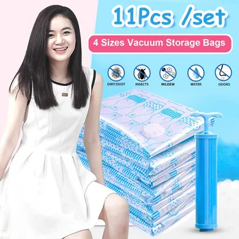 

11PCS Thickened Vacuum Storage Bag For Cloth Compressed Bag with Hand Pump Reusable Blanket Clothes Quilt Organizer