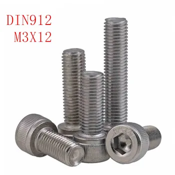 

50Pcs DIN912 m3*12 M3x12 A2-70 304 Stainless Steel hex Hexagon Socket Cap Head Screws Hex Socket Bolts