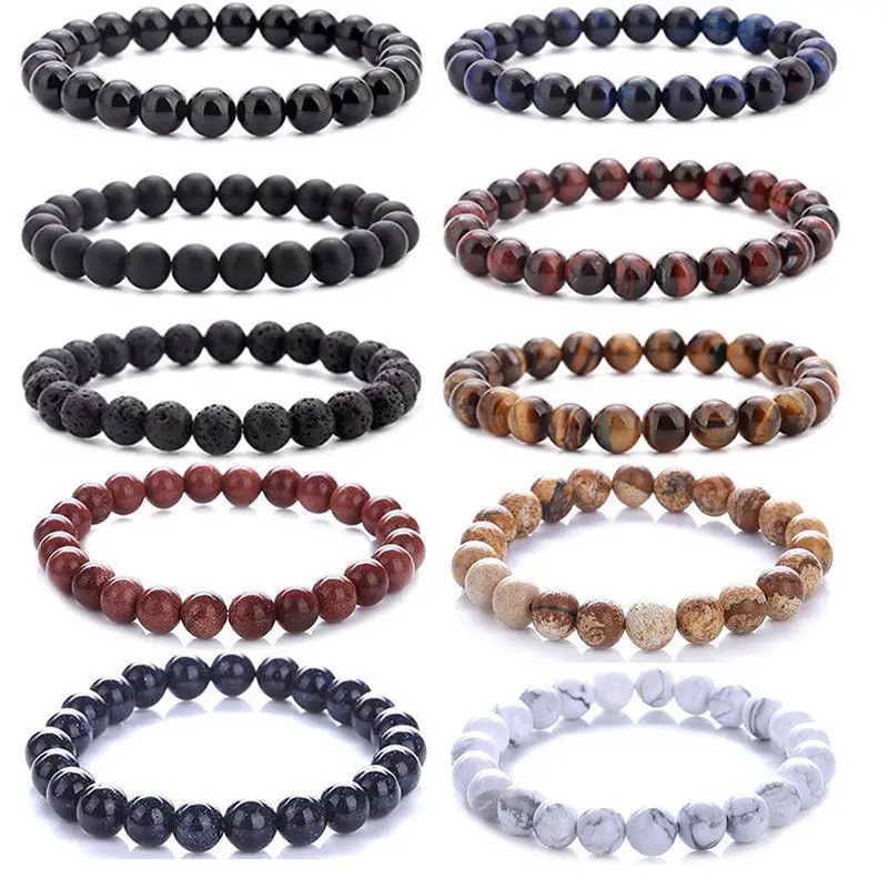 

Beaded Bracelet 8mm Natural Stone Lava Tiger Eye Black Onyx Matte Healing Beads Bangle Stretch Charm Yoga For Women Men Jewelry