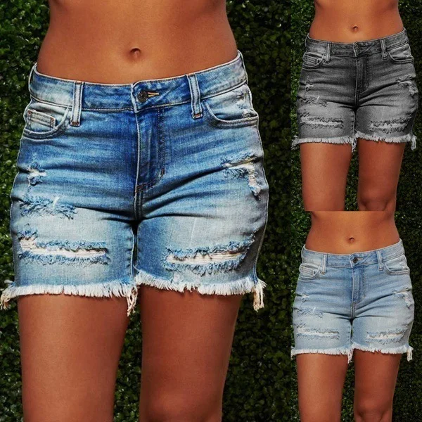 

3Y Cross Border Independent Station Ebay Amazon Popular 2020 New Style Broken Hole Tassel Women's High Stretch Denim Shorts