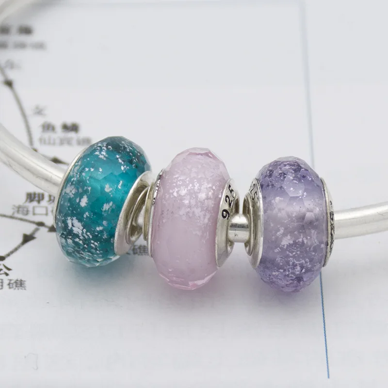 

Inlaid silver platinum pink 128 cut crystal beads Large hole beads Bracelet string ornaments