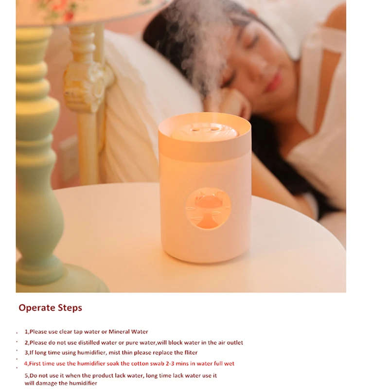 Ultrasonic Air Humidifier Diffuser 800ML Dual Nozzle Cute Cat Portable USB Aroma Diffuser LED Lamp Air Mist Maker Humidificador