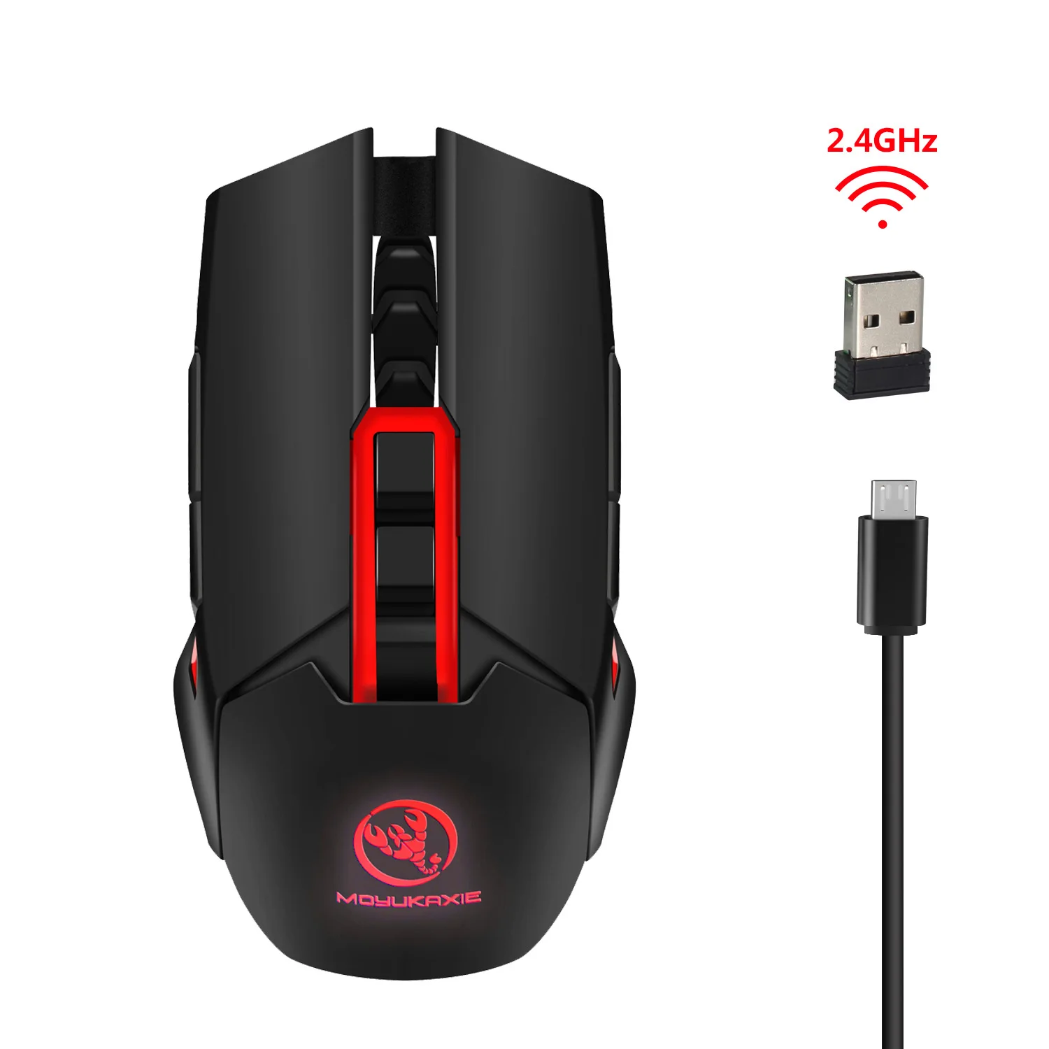 Colorful Luminous Game Mouse 2.4G Rechargeable Wireless Mouse with Built-in 600mA 