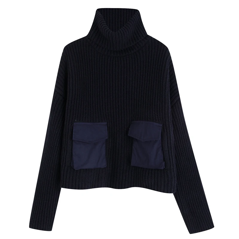 RR Лоскутные Свитера для женщин, модный свитер с воротником-хомутом, женские элегантные свитера с карманами и длинными рукавами, женские свитера JG - Цвет: BBSW2203