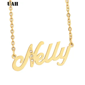 

UAH Nelly Name or Gold Color Initial CZ Necklace Personalized Necklace Name Jewelry For Women Accessories Girlfriend Best Gift