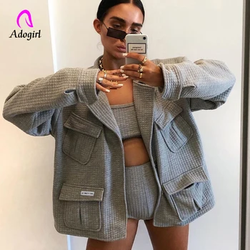 

Grey Oversize Jacket Cotton Women Long coat Pocket Warm Outerwear Autumn Winter Casual Fashion Single Breasted 2019 Overcoat