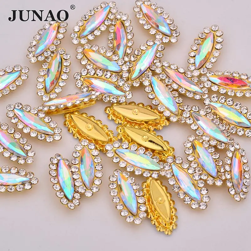 Crystal AB JUNAO, 30 шт., 4*15 мм, стразы из прозрачного стекла для шитья, золотые стразы с аппликацией в виде когтей, конский глаз, стразы для рукоделия - Цвет: Crystal AB