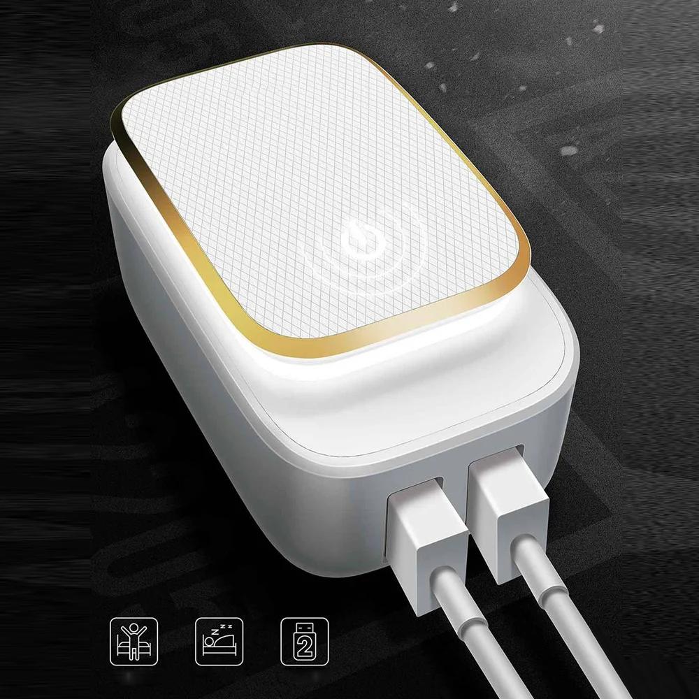 Besegad Многофункциональный портативный двойной USB зарядное устройство адаптер питания с светодиодный сенсорный ночник для смартфона планшета