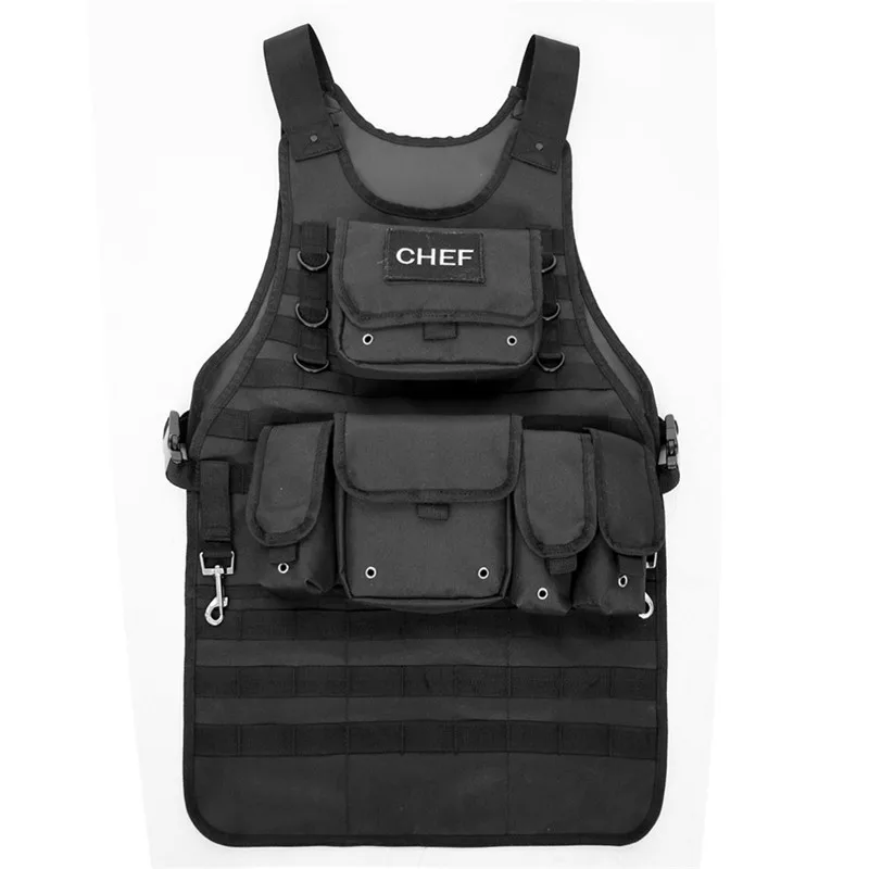 MDSTOP Прочный Открытый Кемпинг тактический Molle шеф-повар барбекю жилет, фартук с 5 мешками для приготовления пищи