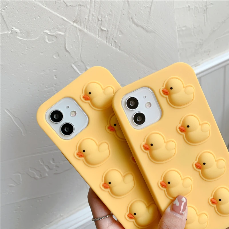 Agrotera Soft Silicone Case Cover for iPhone 7 8 Plus X XS XR 11 Pro Max SE 2020 12 Pop it Fidget Toys Rubber Yellow Duck