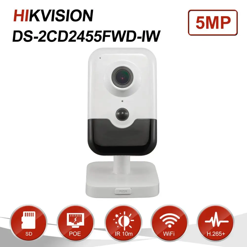 

Hikvision 5MP IR Fixed Cube WIFI Camera POE Built-IN- Microphone Home Security wireless IP Camera IR 10M DS-2CD2455FWD-IW