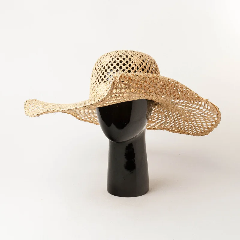 

2020 New Raffia Sun Hat for Women 14cm Big Wide Brim Beach Straw Hat Lady Bowler Dress Church Kentucky Derby Summer Hat Packable