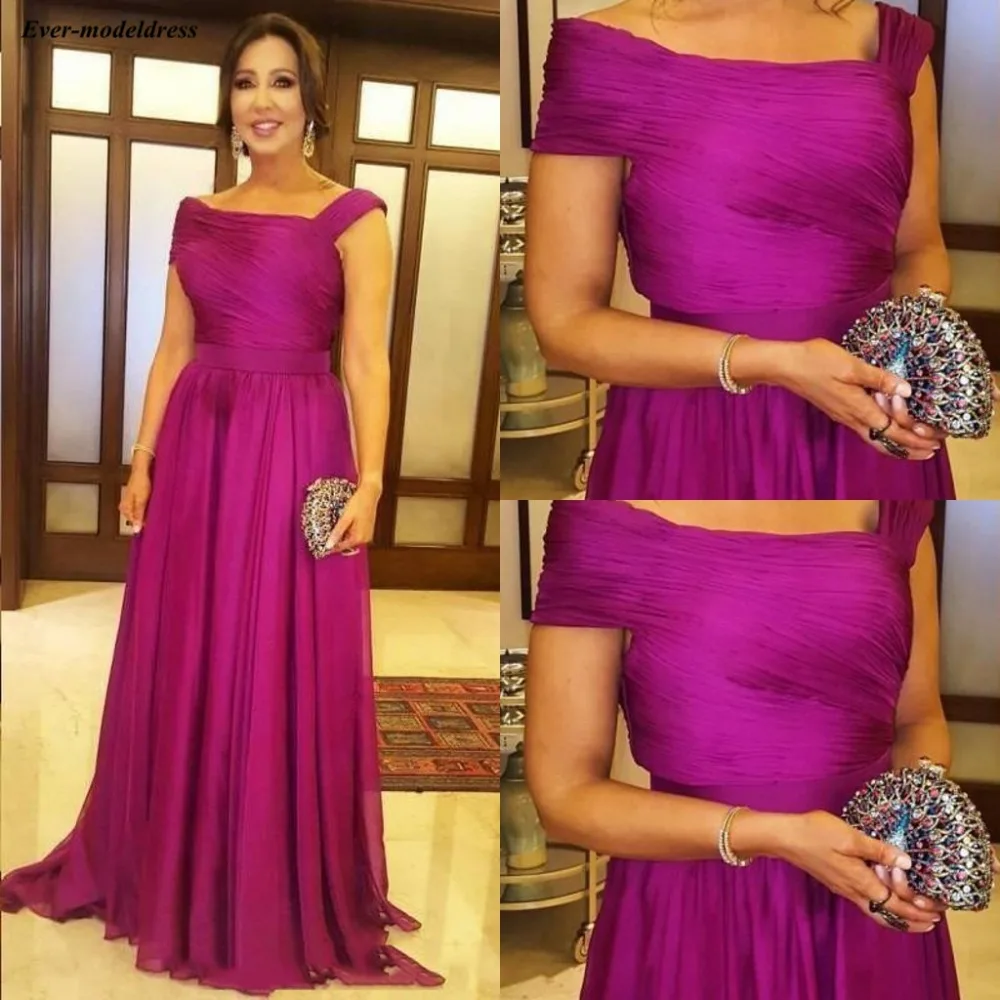 

Fuchsia Prom Dresses Long Chiffon Pleats Zipper Sweep Train Plus Size Evening Party Gowns Robe De Soiree 2019