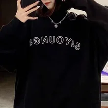 

Deeptown Gothic Streetwear Letter Print Black Oversize Hoodies Women Punk Vintage Old School Long Sleeve Sweatshirt Mall Goth