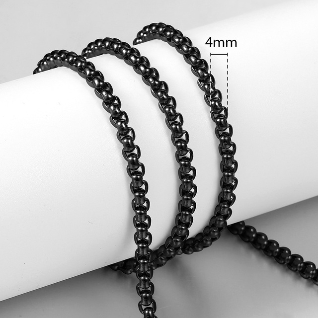 3mm 5mm Black Round Box Link Chain Necklace For Men Boy Stainless Steel Chain Necklace Wholesale Dropshipping Jewelry KNM118