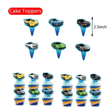 Racing Car Theme Hot Wheel Birthday Party Supplies Paper Banner Cupcake Toppers Car Latex Balloons Cool Birthday Party Favors