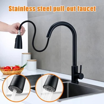 

Kitchen Faucets Pull-down Kitchen Tap Stainless Steel Single Handle Sprayer Water Mixer Tap P7Ding