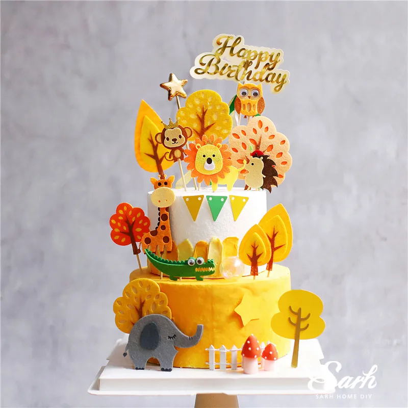 Decoration De Gateau En Feutre Singe Lion Girafe Hibou Pour Fete D Anniversaire Fournitures De Patisserie Cadeaux D Amour Pour Enfants Aliexpress