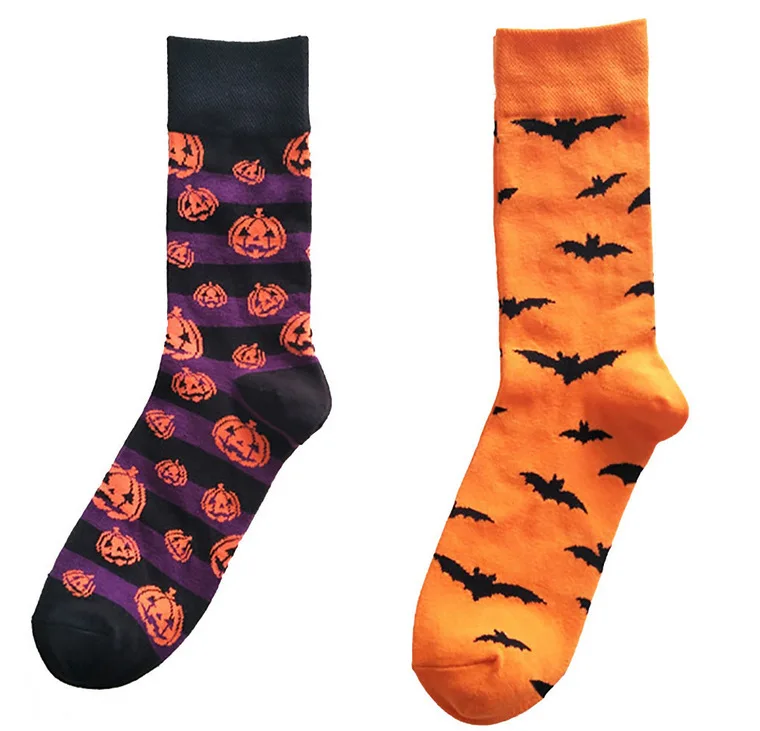 Halloween MEN'S AND WOMEN'S Socks Cotton Socks Bat Pumpkin Pattern Sweat Absorbing tou qi wa