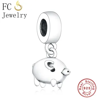 

FC Jewelry Fit Original Pandora Charm Bracelet Real 925 Silver Zodiac Pig Piggy Bead Pendant Making Kid Craft Berloque 2020 DIY