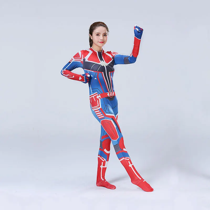 Carol Danvers Карнавальный костюм супергероя для детей и взрослых Плотный Комбинезон для сцены и выпускного вечера одежда с 3D принтом три формы