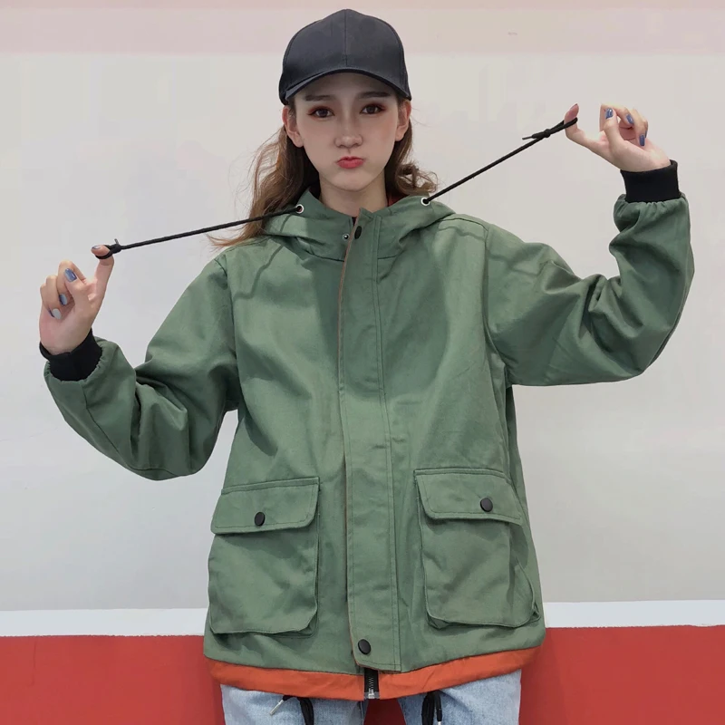 

Harajuku Oversized Patchwork Hooded Jacket Women 2019 Autumn Fake Two Piece Outwear Coat Hip Hop Streetwear BF Style Jackets