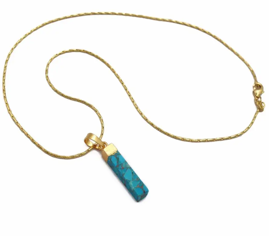 WT-N1164 WKT Blue Vein Золотой ISES Золотой Гальванизированный кулон прямоугольной формы ожерелье женское модное ожерелье ювелирные изделия - Окраска металла: blue vein turquoise