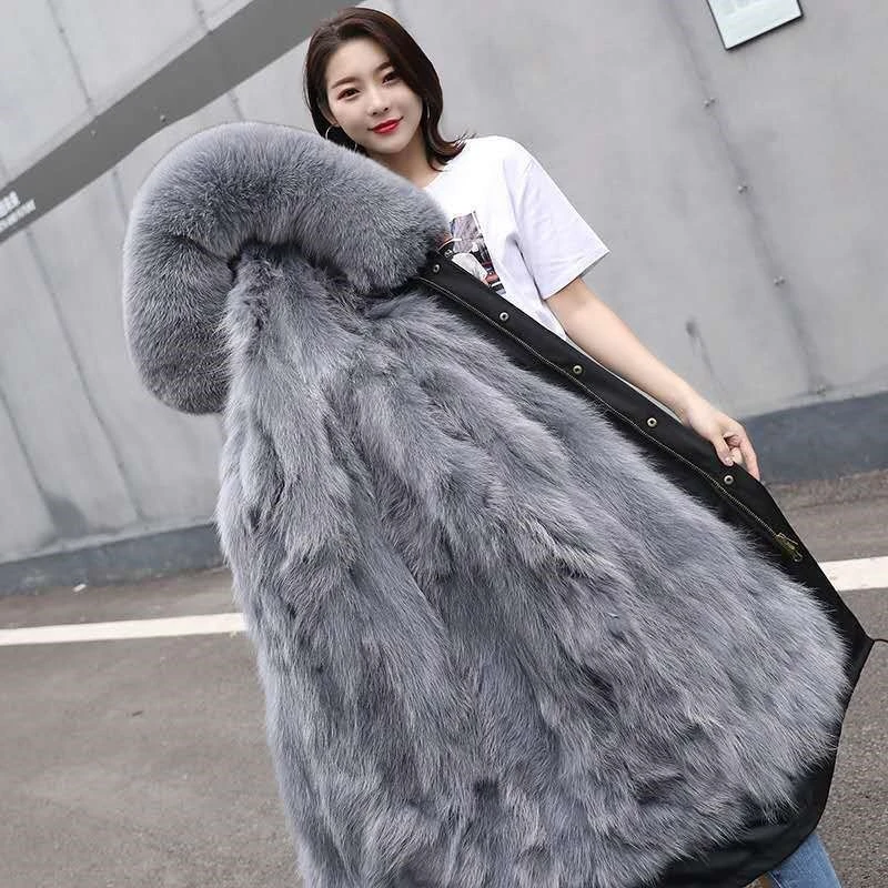 Abrigo largo de imitación de pelo de perro para mujer, chaqueta y cálida, Parkas de zorro y Invierno|Piel - AliExpress