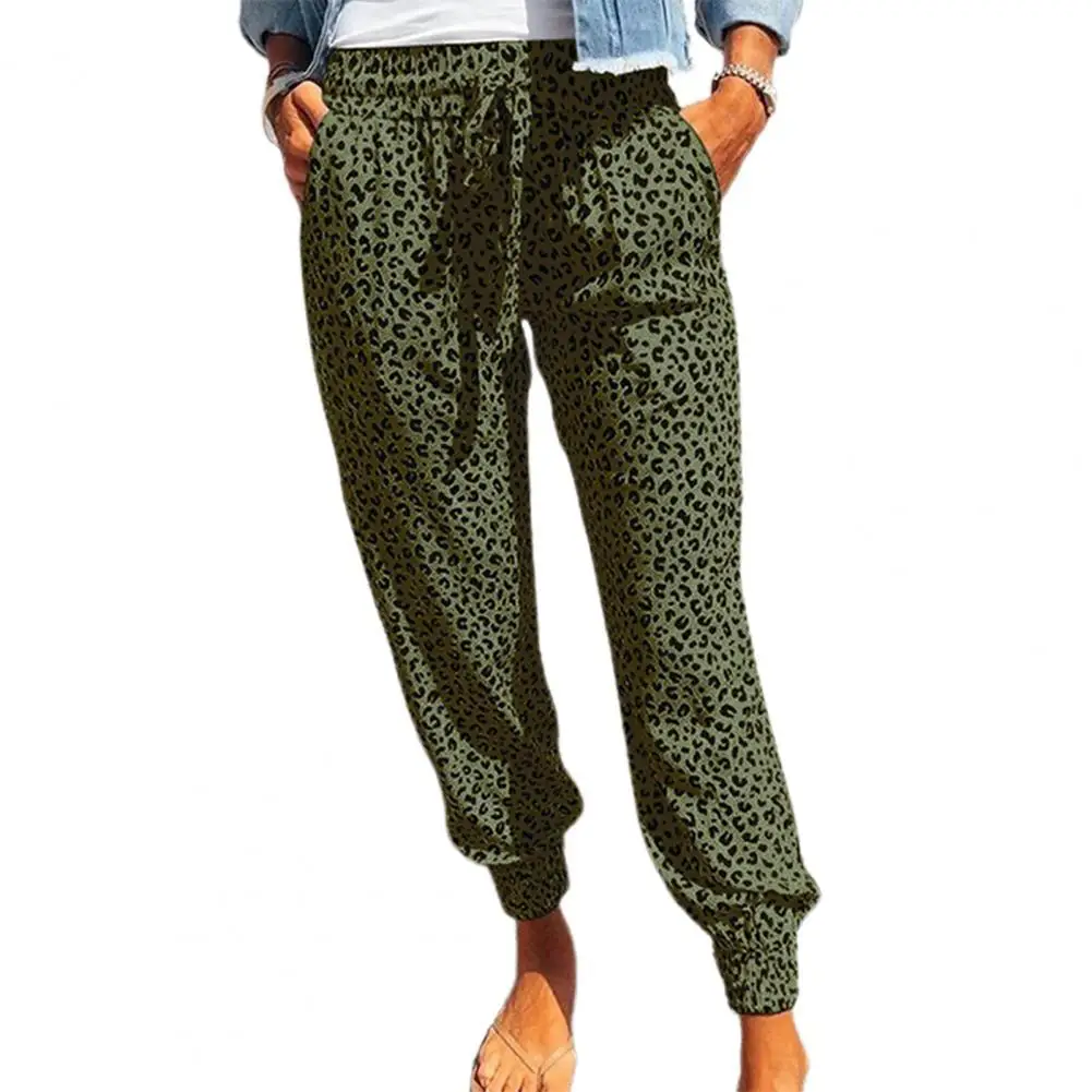 

Cropped Trousers Women Casual 2021 Leopard Print Drawstring 4 Colors Elastic Waist Harem Pants for Daily Wear Green xxl