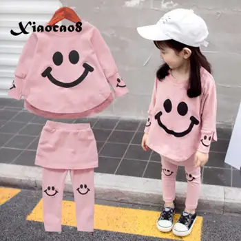 

Baby Girl Clothes Set Fashion Children's' Clothing Toddler 2PCS Set Outfit Kids Long Sleeve Smiley Face Tops +Skirts Pants