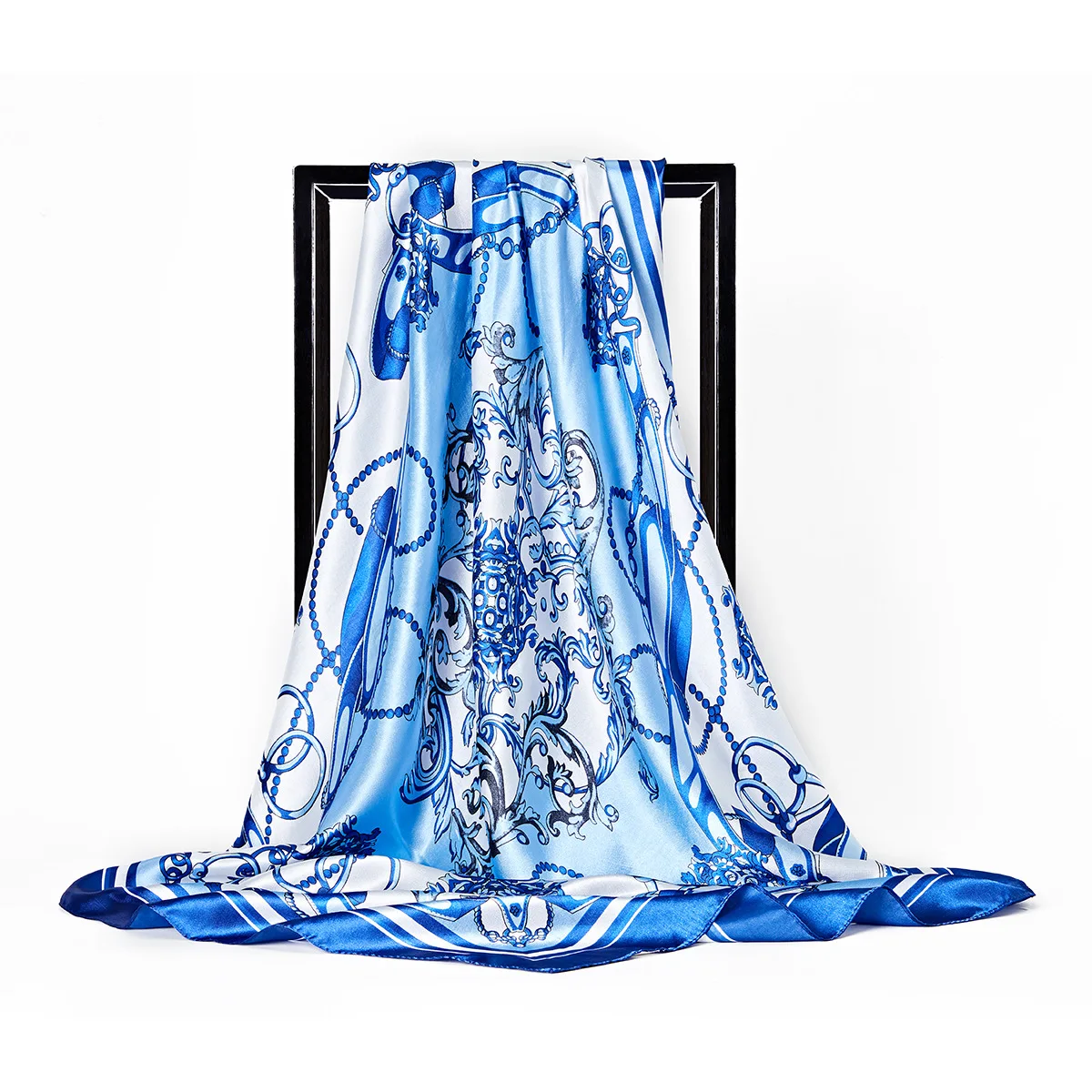 

Gao he 90cm Large Square Women's Chinese-style Blue And White Porcelain Imitated Silk Fabric Silk Fabrics Silk Scarves Headscarf