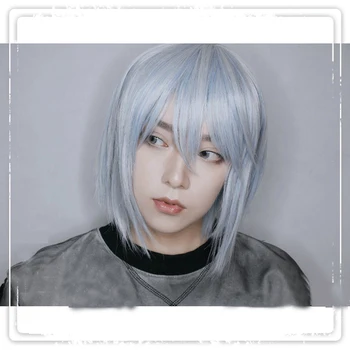

Original Lolita Cosplay Wigs For Men High-temperature Fiber Synthetic Hair Blue Gray Short Hair + free hair cap