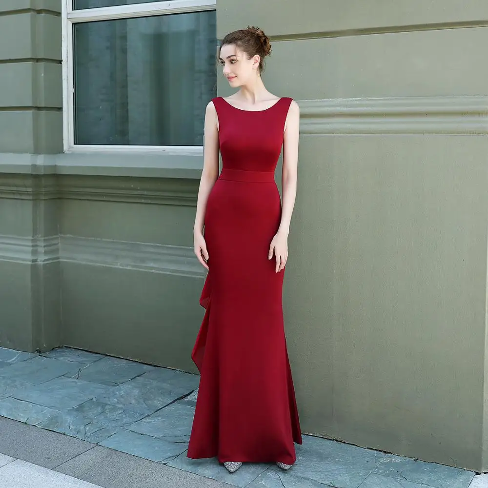 Red O Neck senza maniche Backless Ruffles Mermaid Sexy Special Occasion Dress eleganti abiti lunghi per le donne Party Wedding Clubwear