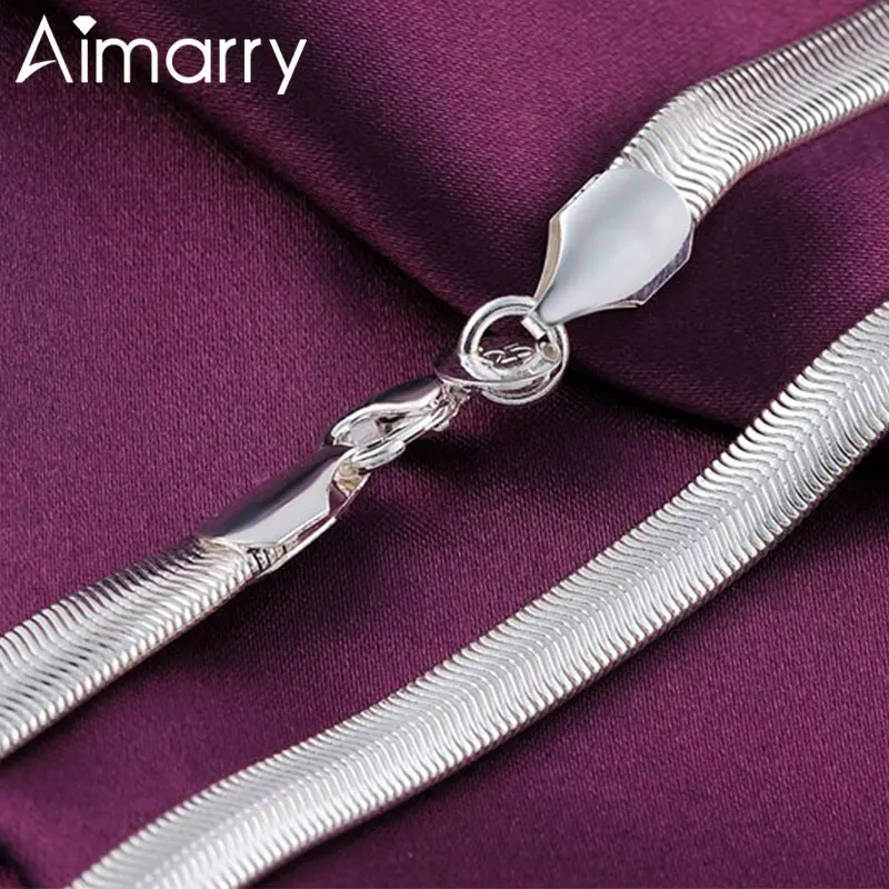 Aimarry 925 стерлингового серебра 6 мм плоская цепочка из змеиных костей ожерелье для