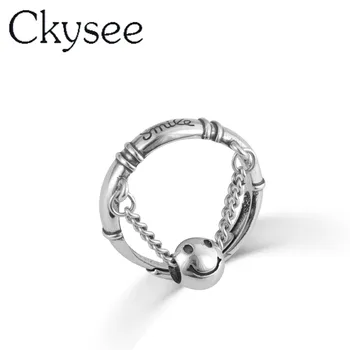 

Ckysee 100% 925 Sterling Silver Simple Smiley Hanging Bead Ring Adjustable Closed Ring For Woman Dia 18mm 925 Silver Charms Jew