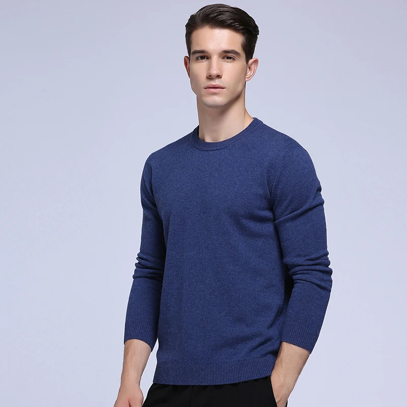 Для мужчин 100% чистая шерсть мериноса одноцветное свитер с круглым вырезом экипажа теплый пуловер с длинными рукавами