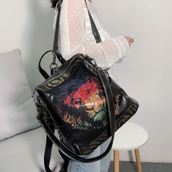 

Bags for Women 2020 Large Capacity Hot Rhinestone Fashion Wild Lion Head Dual Purpose Backpack Casual Travel Bag Mochila Mujer