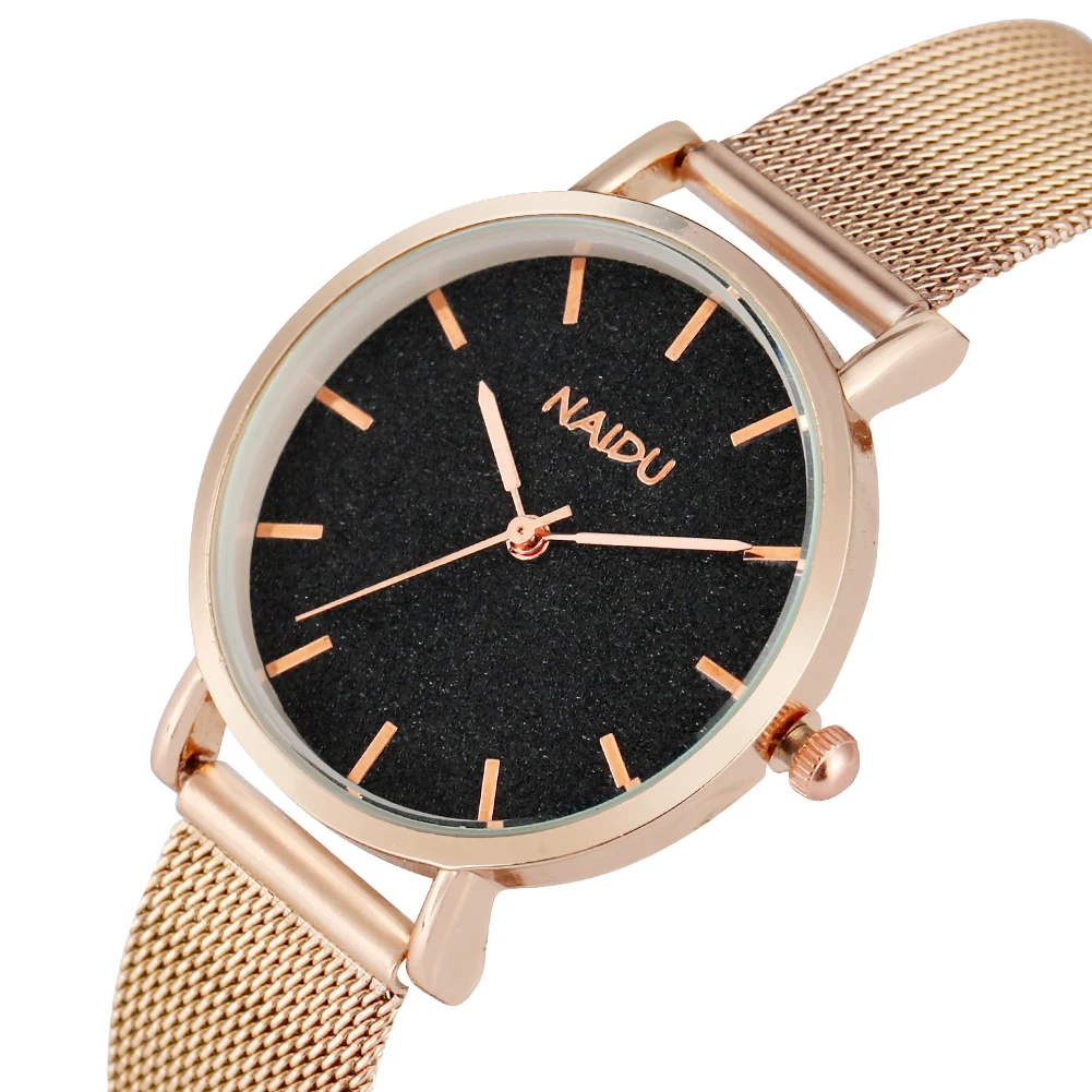 

Timekeeper Rose Gold Mesh Band Quartz Watch Black Dial Clock Women Noble Strap Wrist Bracelet zegarki damskie Christmas Gift