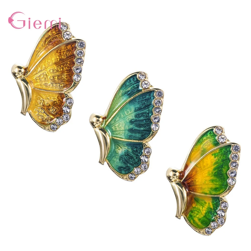 

Hot Sale New Fashion 925 Sterling Silver Clear Crystal Colorful Pretty Butterfly Stud Earrings For Women Girls Wife Best Jewelry