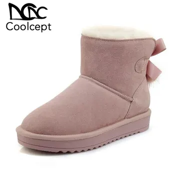 

CoolCept Women Snow Boots Genuine Leather Plush Warm Winter Shoes Women Bowknot Thick Fur Ankle Boots Daily Footwear Size 35-40