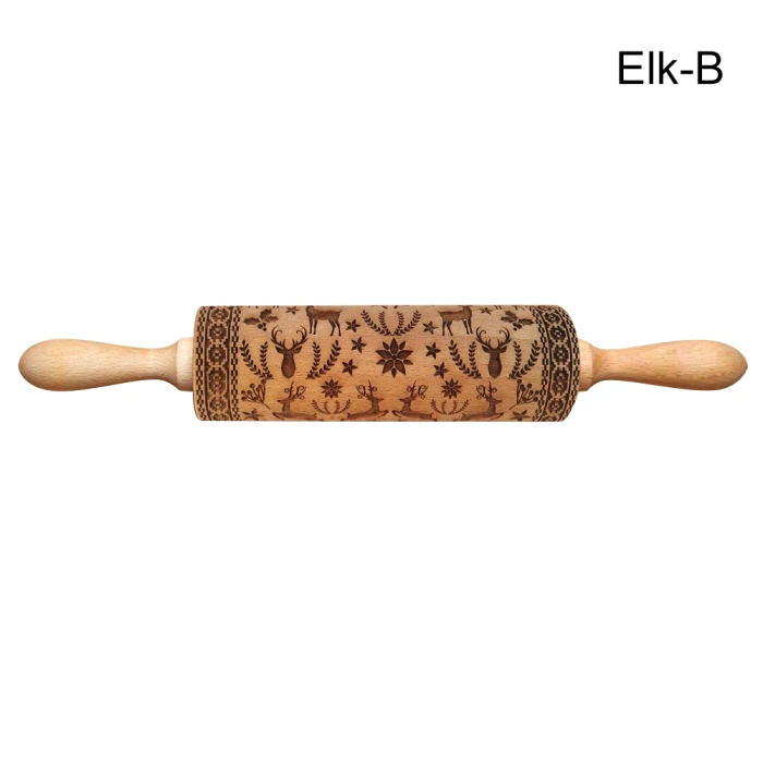 HOT 1 Pcs Wooden Rolling Pin Embossing Baking Christmas Elk Cookies Noodle Biscuit Fondant TI99