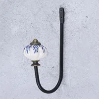1set Porcelain Hook Wall/Door Mounted Hanger w/screw White&Blue Ceramics Decor Coat/Key/Bag/Towel Holder Bathroom Kitchen 122mm 1