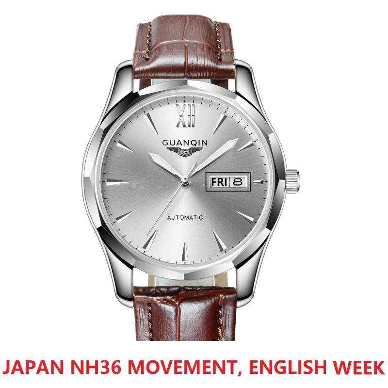 GUANQIN GJ16034  Watch Men Japan NH36 Movement English Week Automatic Mechanical Wristwatch Mens Top Brand Luxury Hardlex Clock