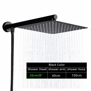 

Rozin Black Ultrathin Rainfall Shower Head Wall Mounted Shower Arm Bracket Bar 150cm Shower Hose Bathroom Faucet Set